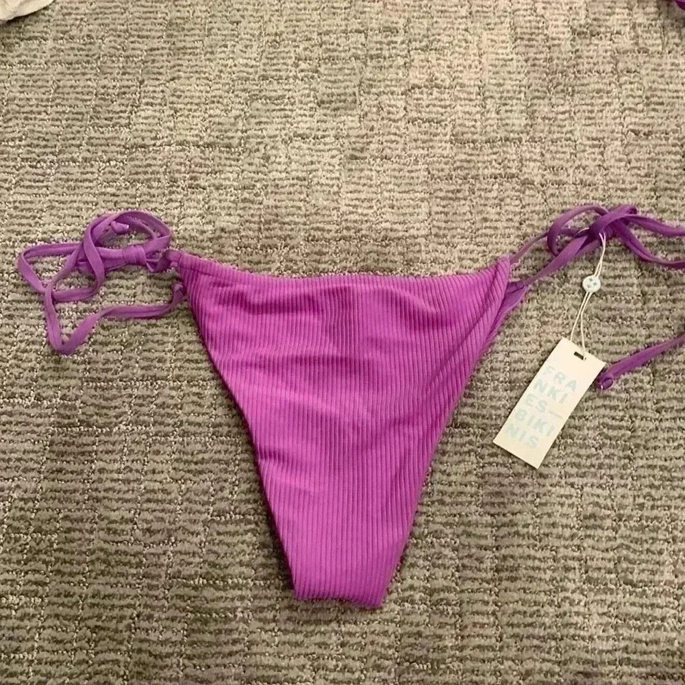 Frankie’s Bikinis Tia Ribbed String Bikini Bottom Violet